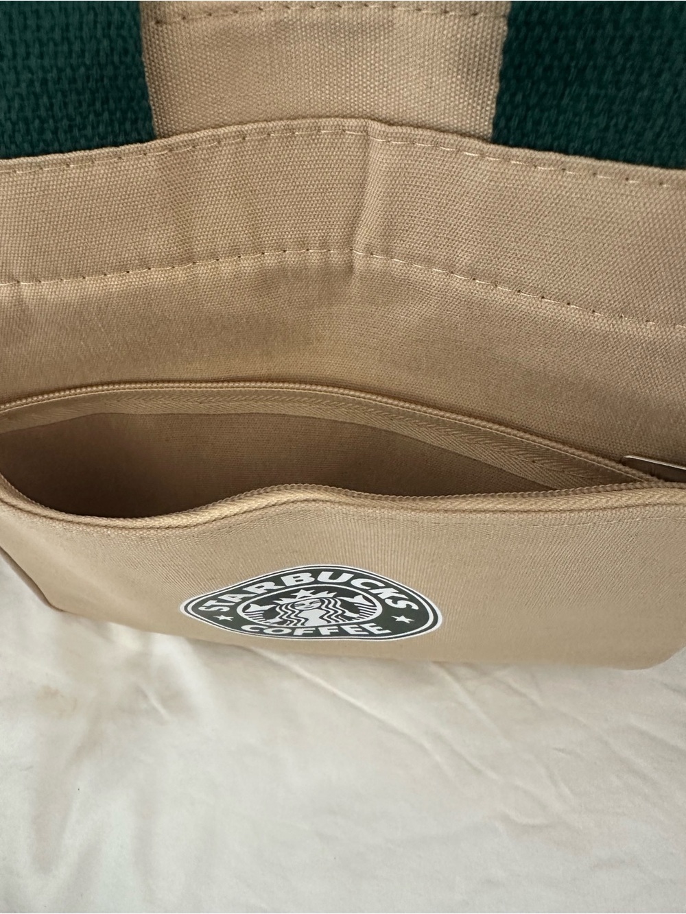 Starbucks Tan Messenger Bag with Dark Green Handles - Picture 2 of 7